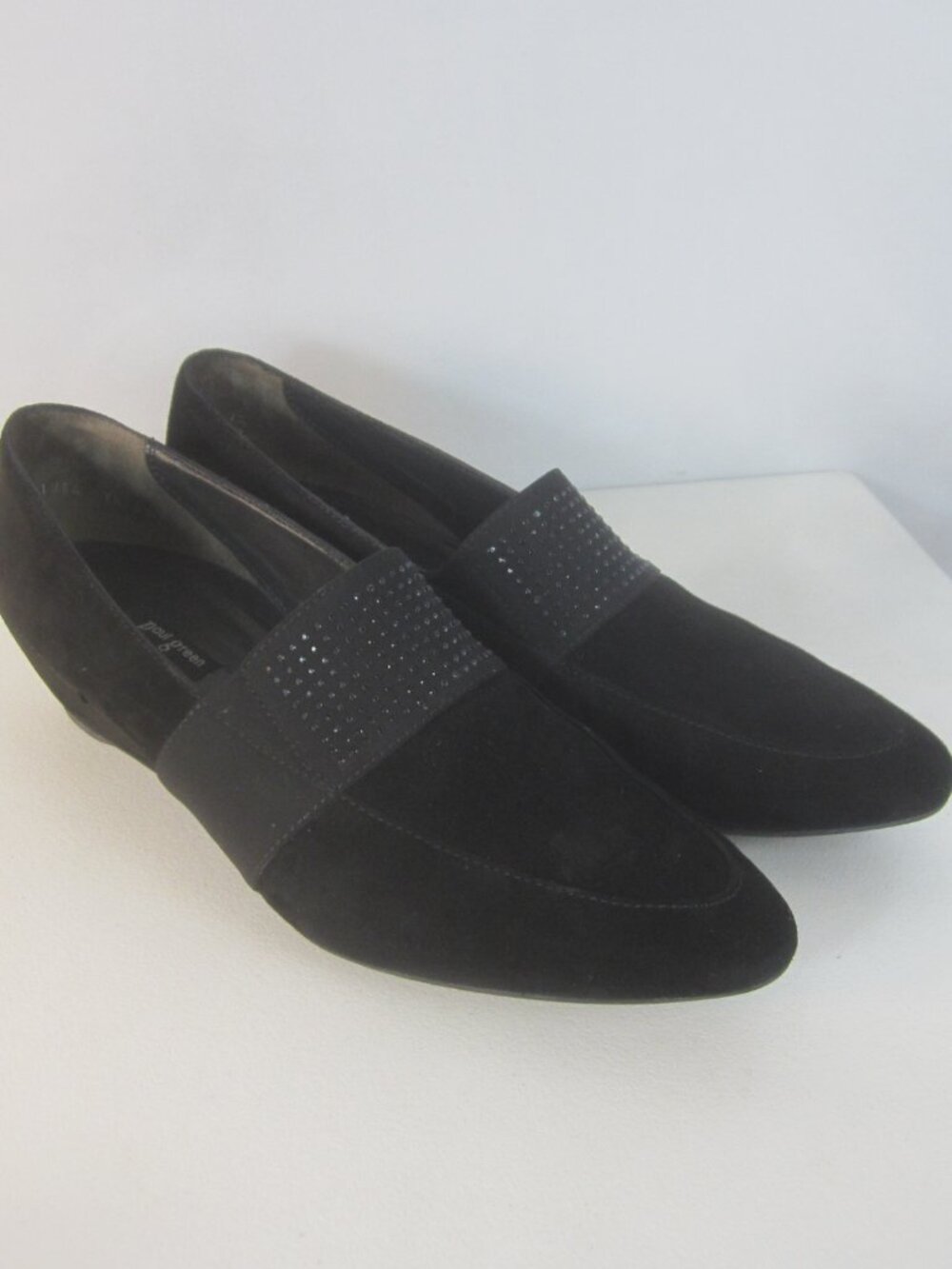 Paul Green Women 9.5 Black Suede Wedge Pumps Slip On Loafers Sparkle Austria - Picture 8 of 14